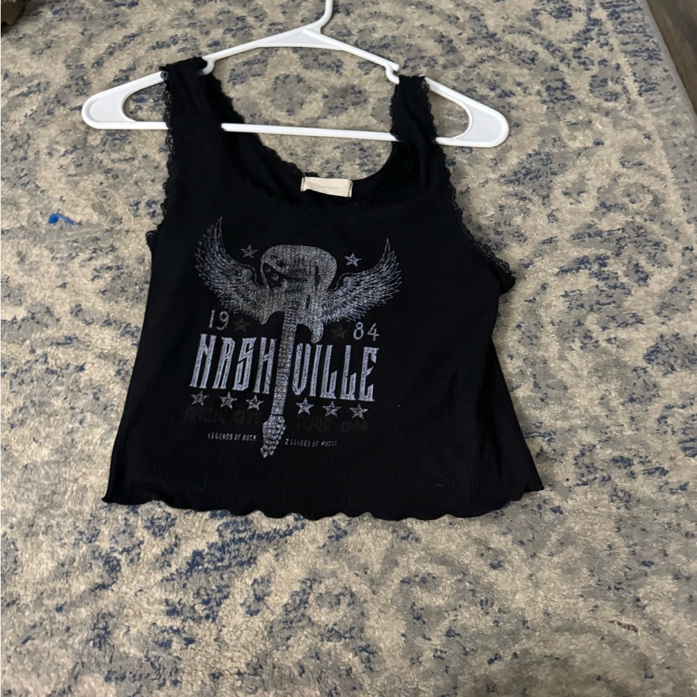 Black Ruffled Graphic Crop Tank Top